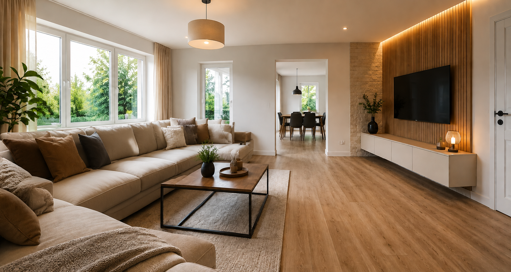 Renoviertes Wohnzimmer, Referenzprojekt von MINA-Renovierung in Paderborn